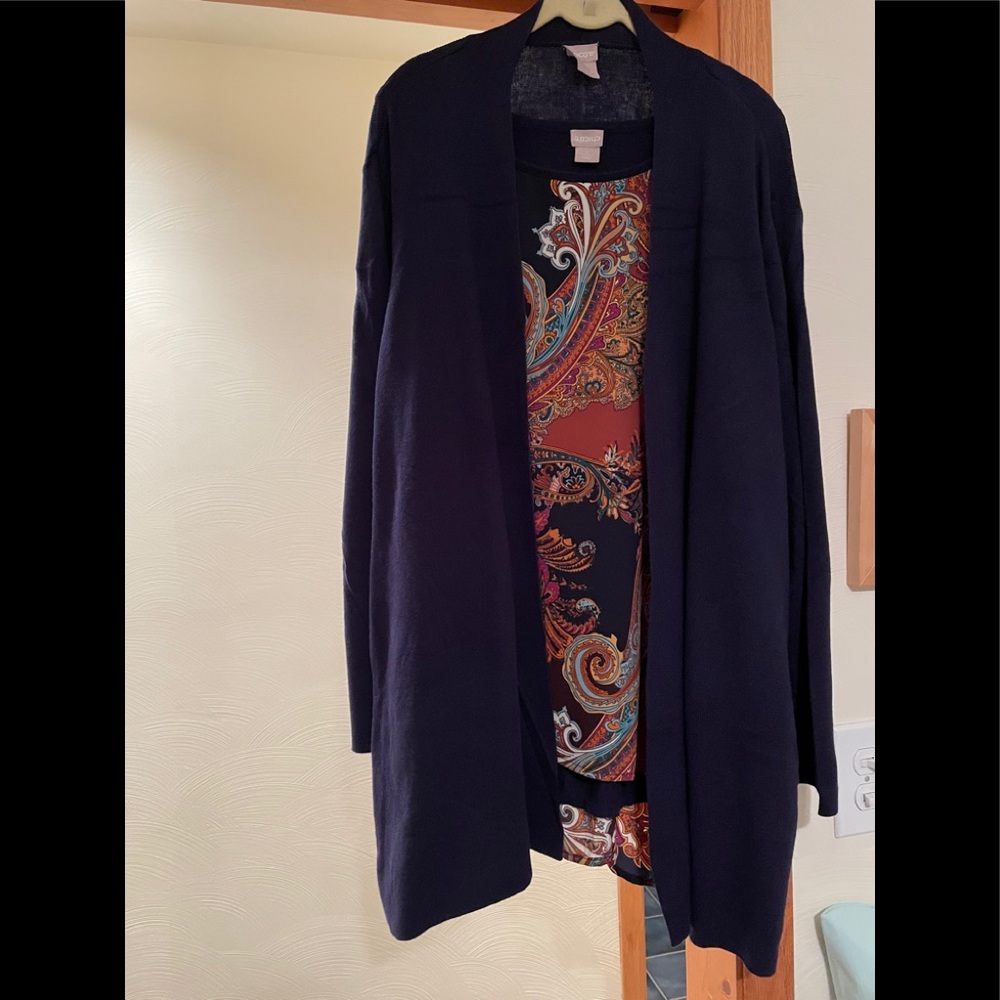 Chico’s paisley shell and cardigan
